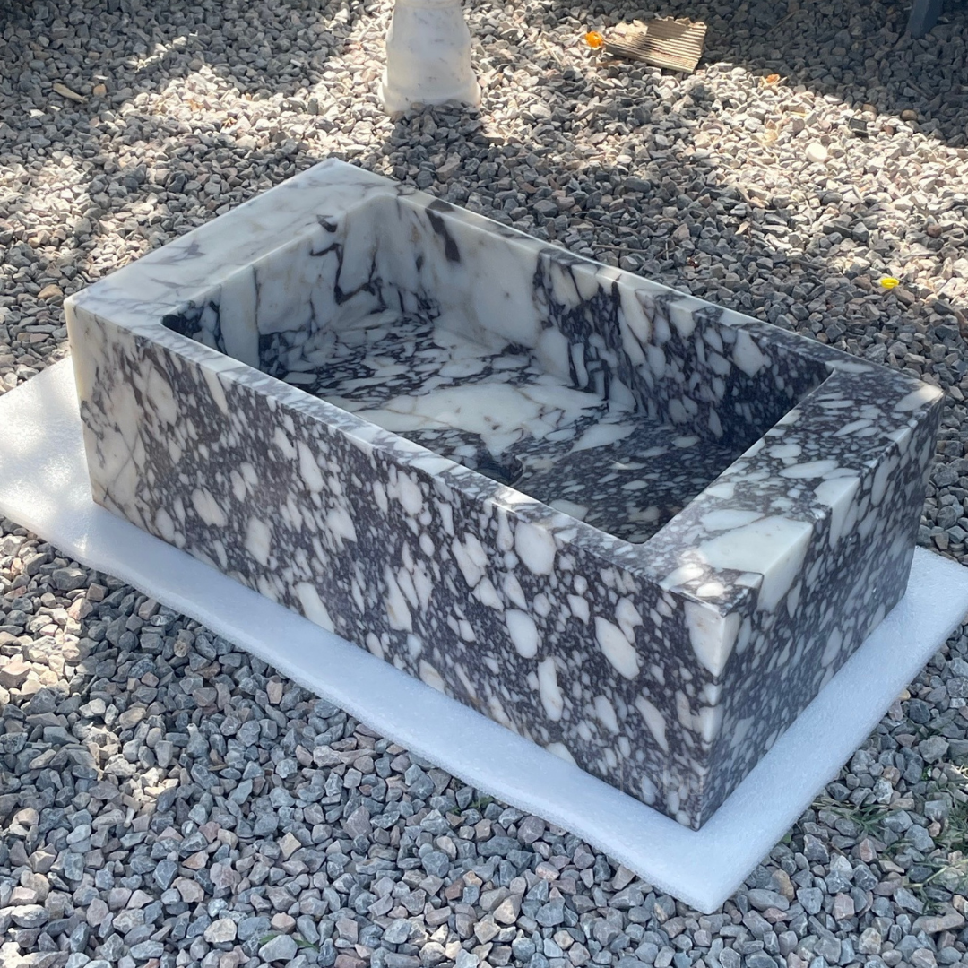 30" Wall Mounted Rectangular Calacatta Viola Marble Sink