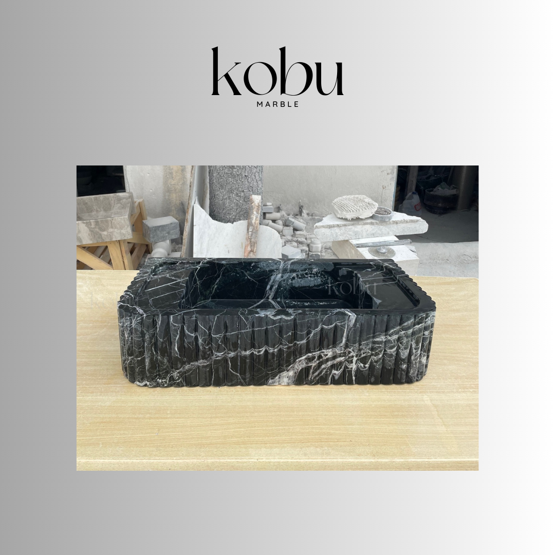 Nero Marquina Marble Fluted Sink