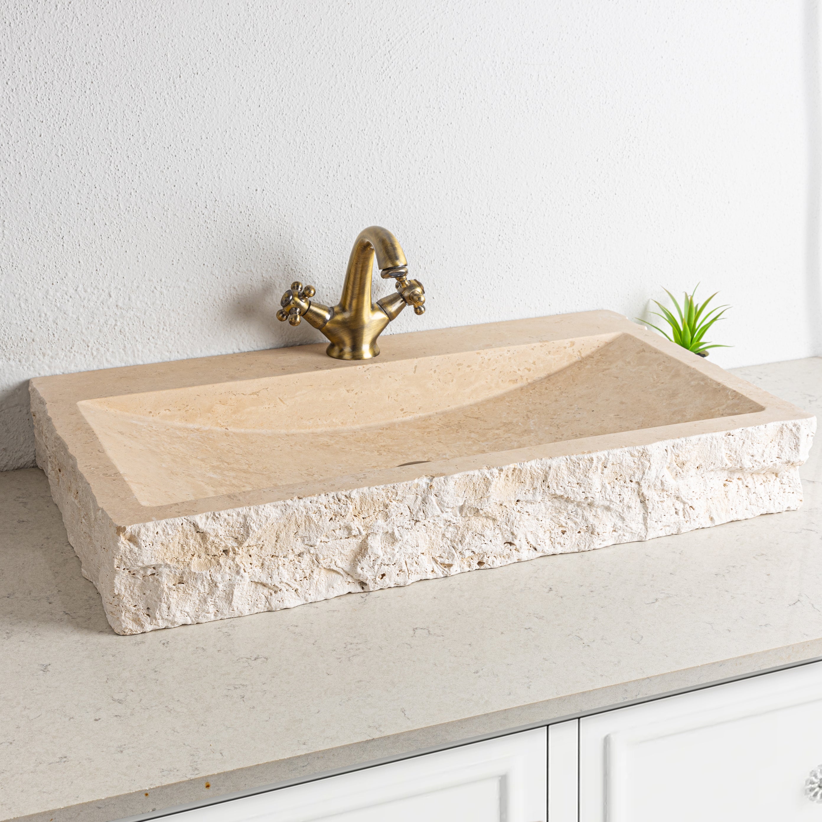 Rustic Chiseled Travertine Rectangular Slope Sink