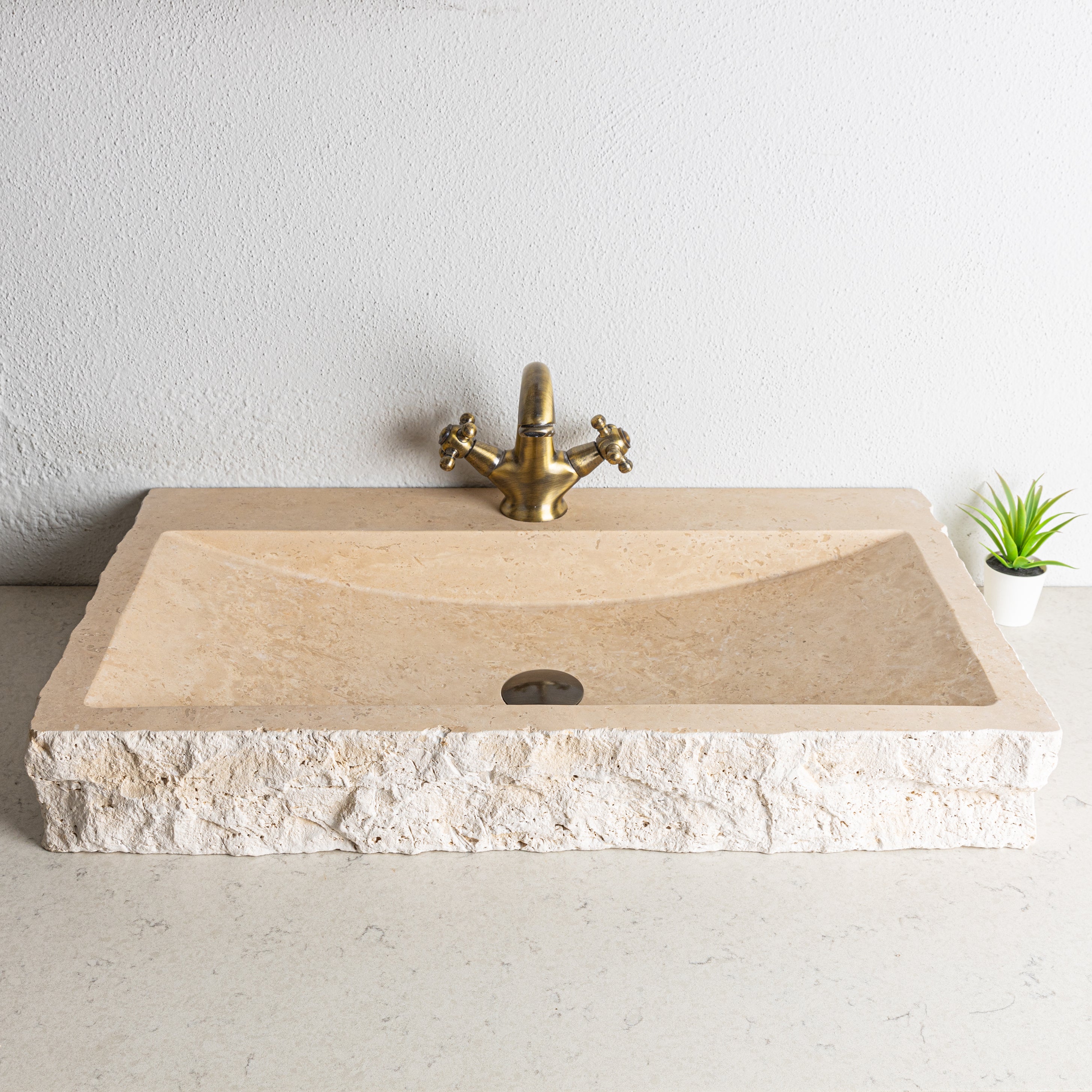 Rustic Chiseled Travertine Rectangular Slope Sink