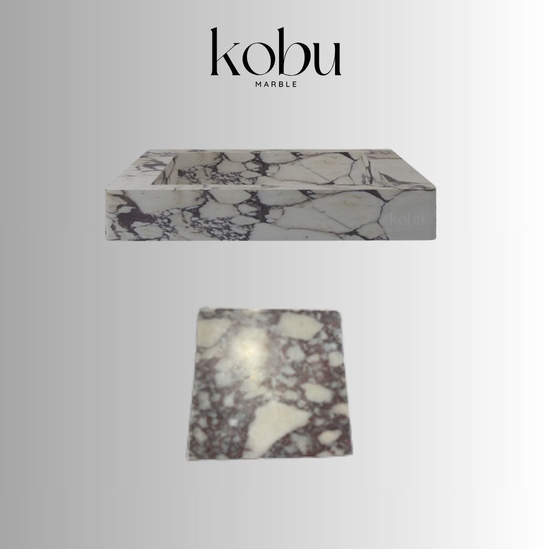 Custom 40" Calacatta Viola Marble Sink with Deck-Mounted Faucet