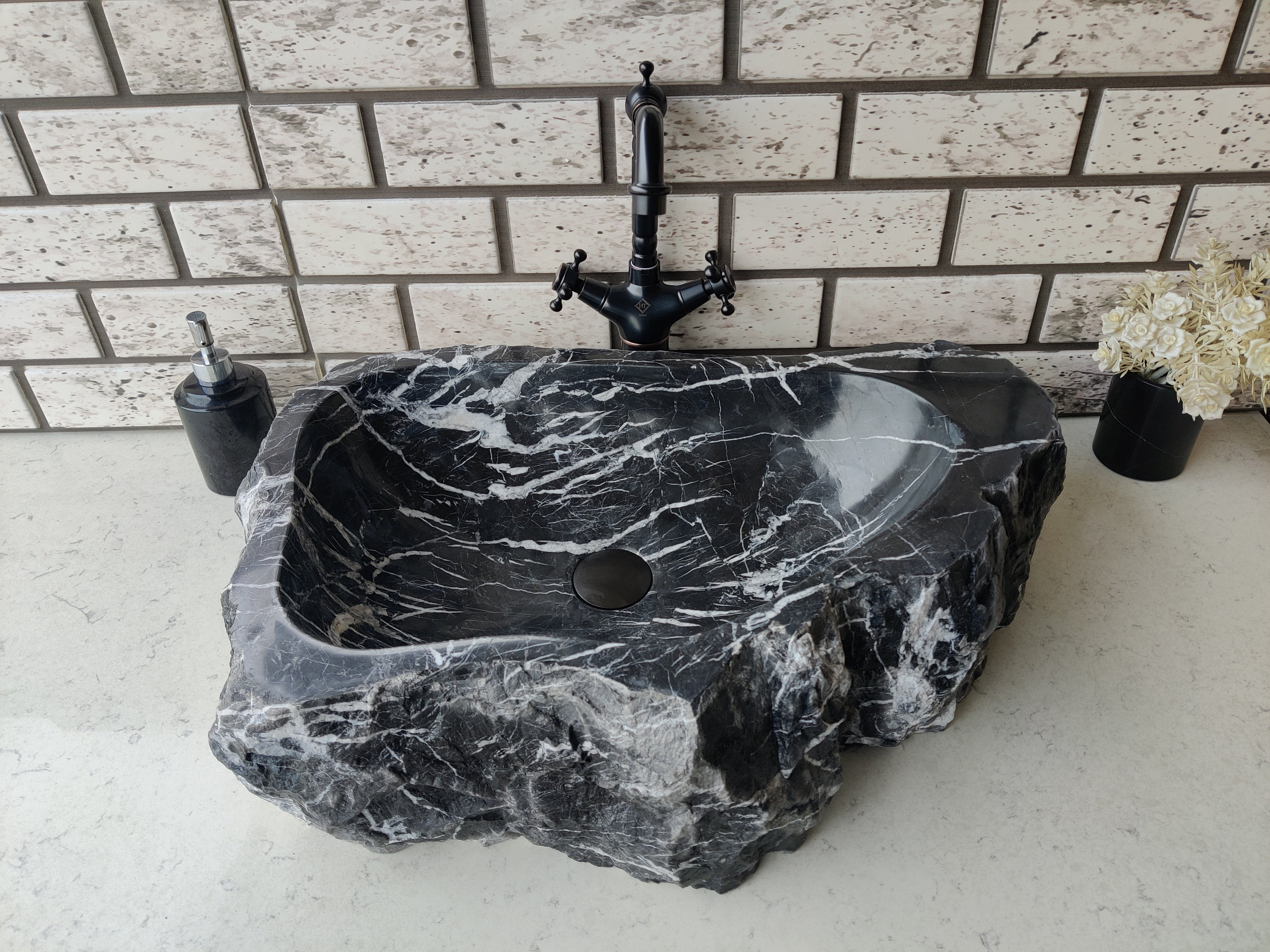 Stone Bathroom Sink Chiseled Nero Marquina Marble Bathroom Sink