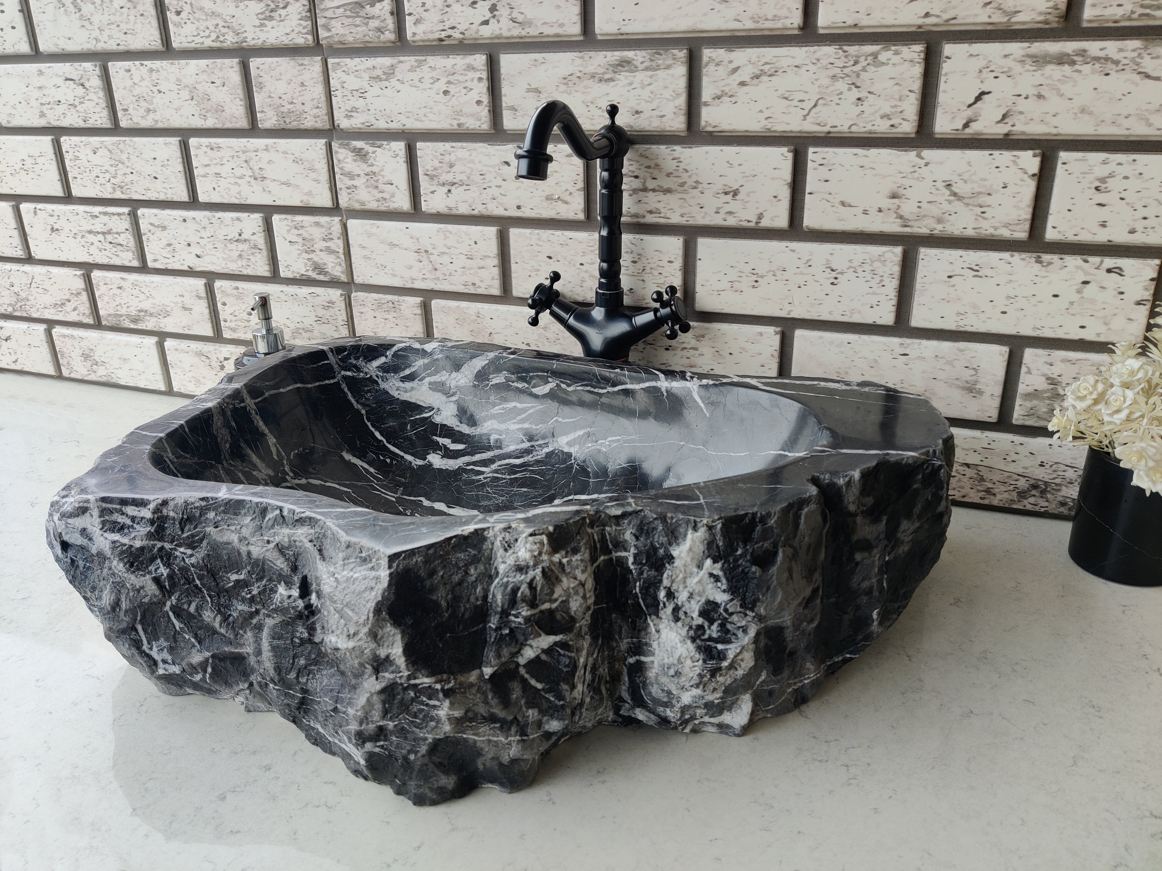 Stone Bathroom Sink Chiseled Nero Marquina Marble Bathroom Sink