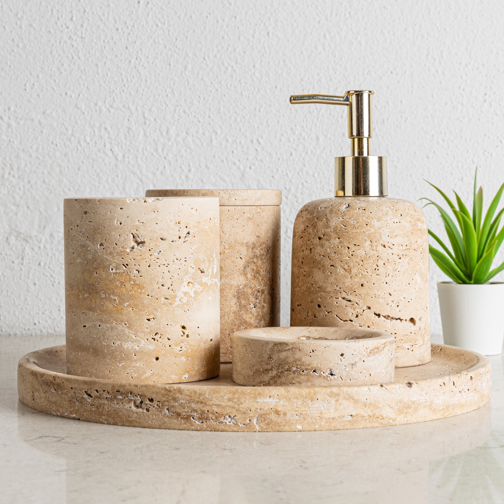 Travertine Bathroom  Accessories Set / 5 Pieces