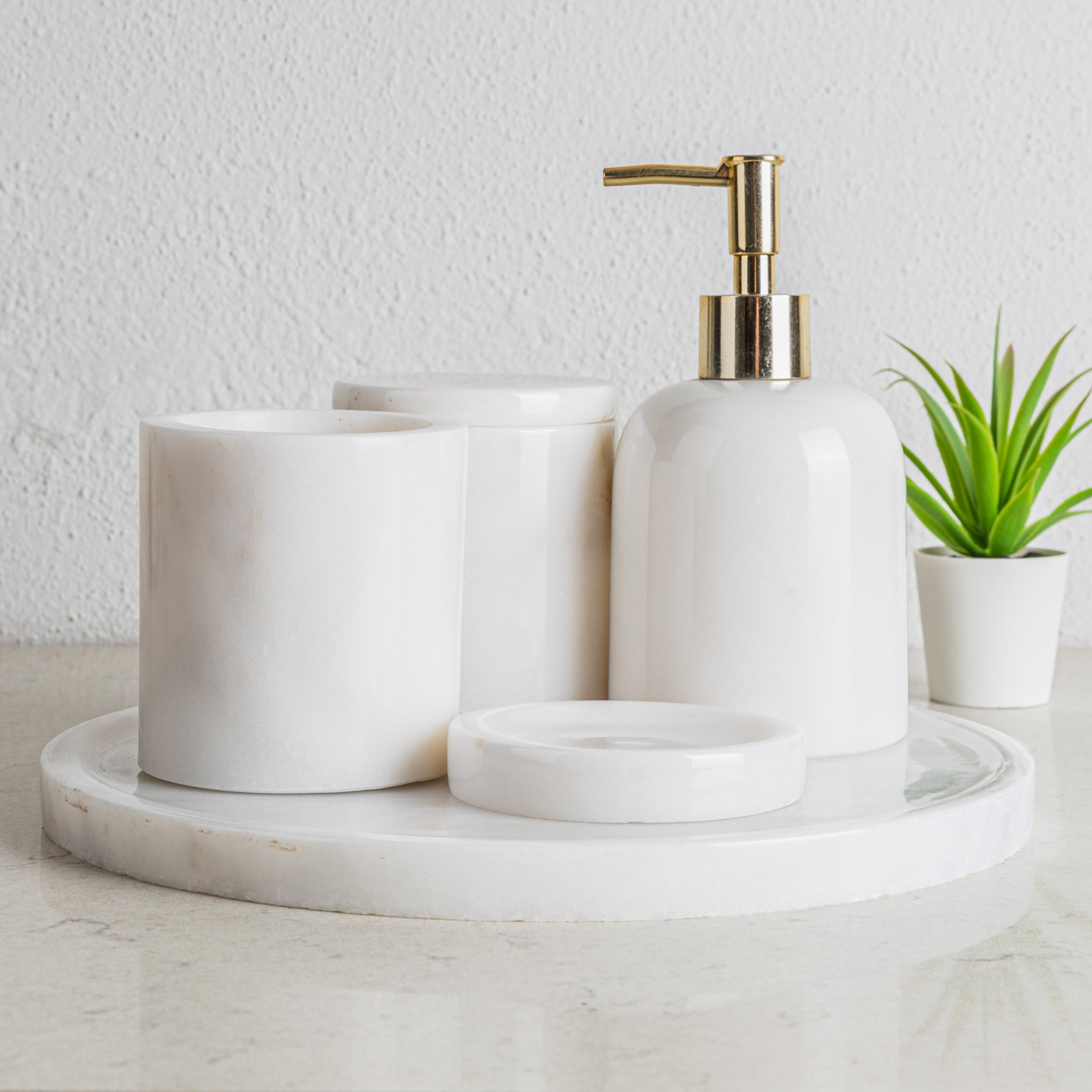 White Marble Bathroom Accessories Set / 5 Pieces