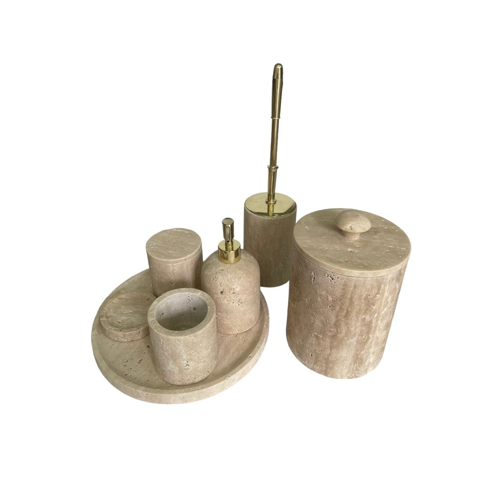 TRAVERTINE BATHROOM ACCESSORIES SET / 7 PIECES