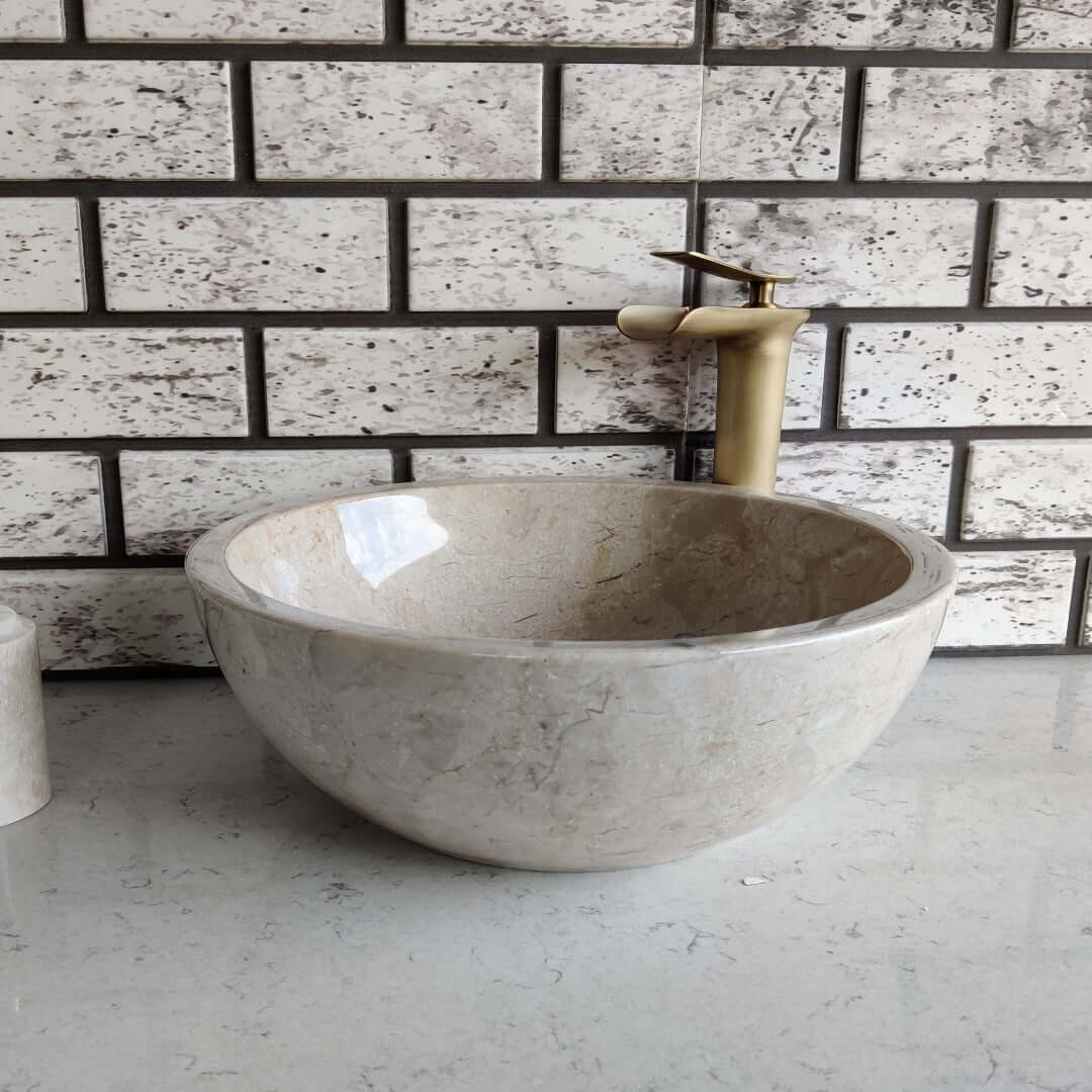 oval beige marble sink