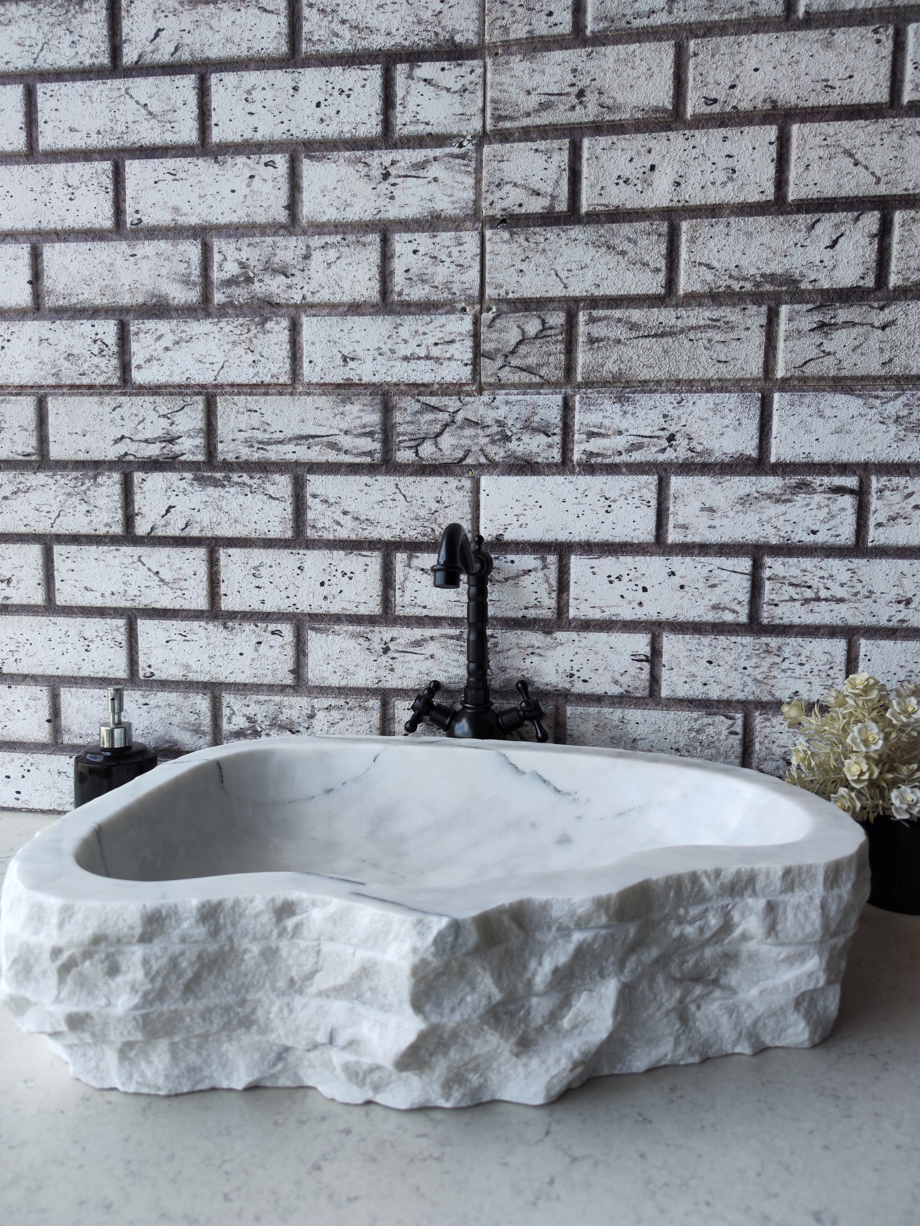 Stone Bathroom Sink Chiseled White Marble Bathroom Sink