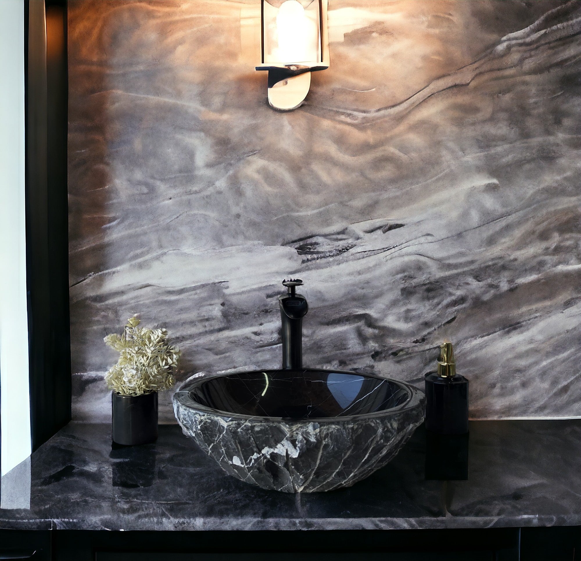 Stone Bathroom Sink Chiseled Nero Marquina Vessel Bathroom Sink