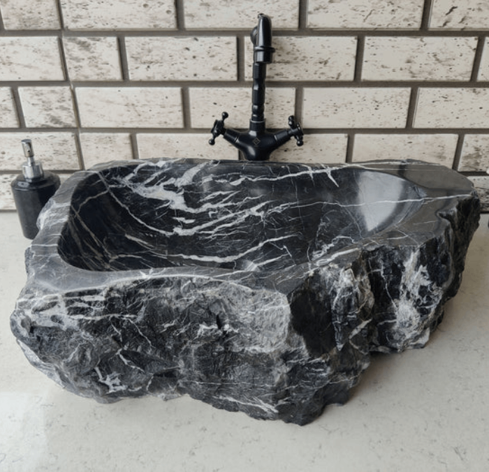 Stone Bathroom Sink Chiseled Nero Marquina Marble Bathroom Sink