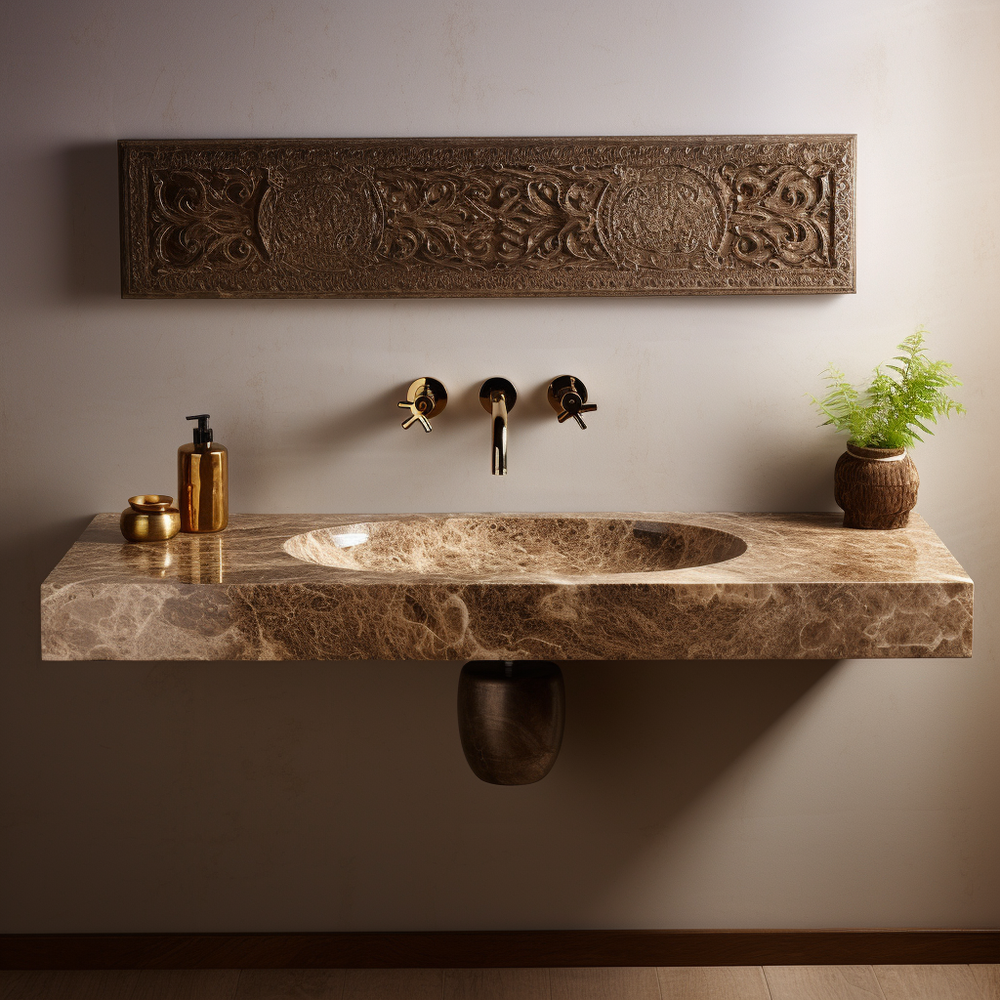 Elegant Light Emperador Marble Wall-Mounted Sink for Luxury Spaces