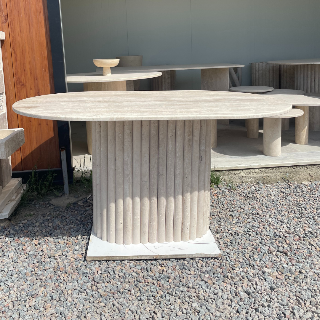 Custom- Fluted Leg Travertine Dining Table