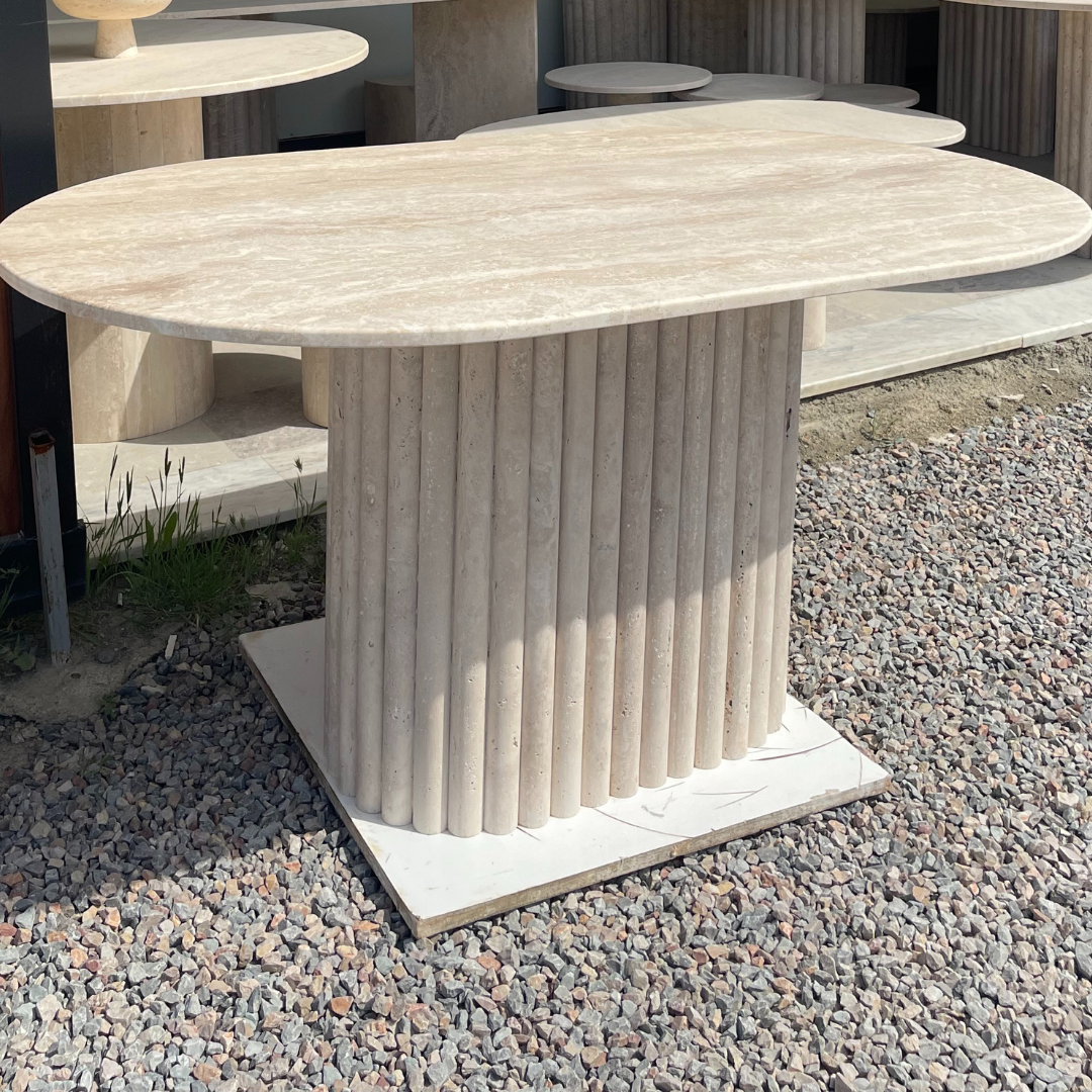 Custom- Fluted Leg Travertine Dining Table