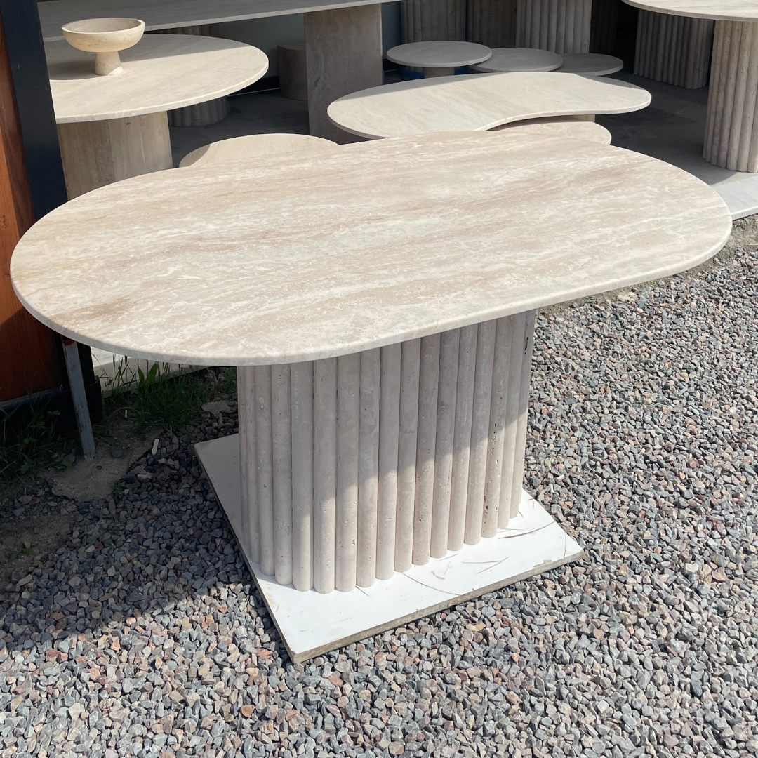 Custom- Fluted Leg Travertine Dining Table