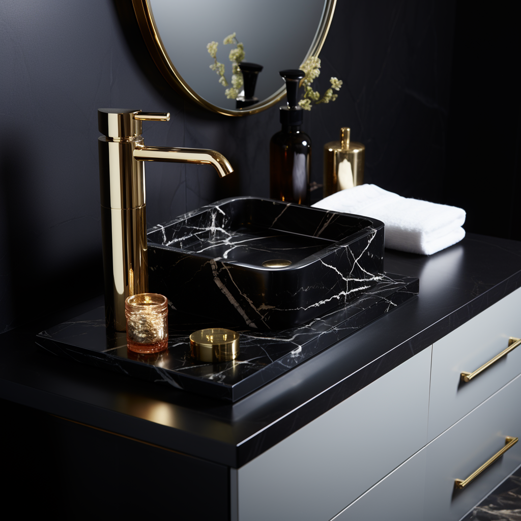 Rectangular Nero Marquina Marble Sink