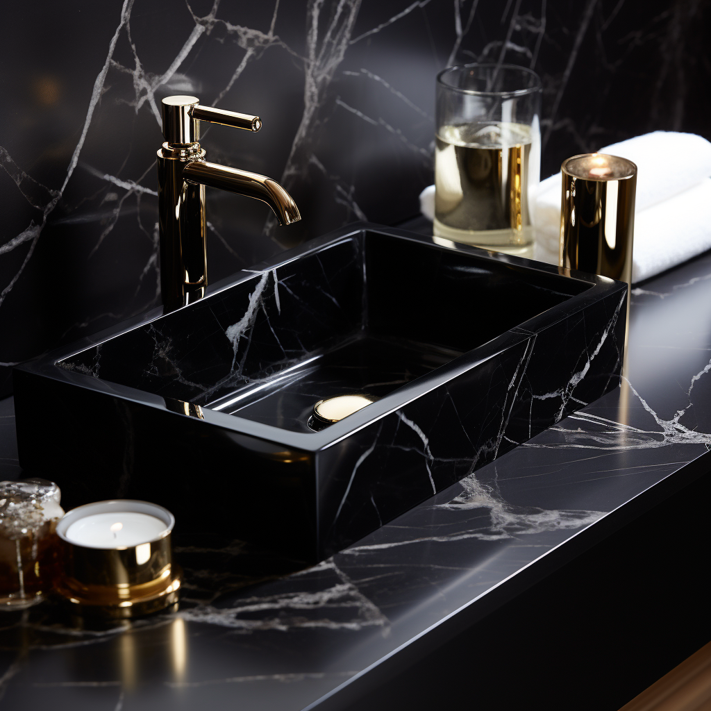 Rectangular Nero Marquina Marble Sink