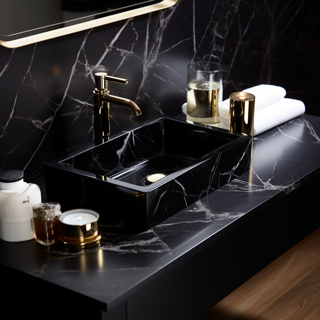 Rectangular Nero Marquina Marble Sink