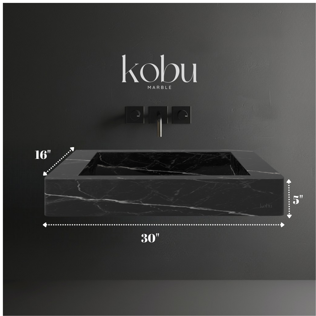 30" Rectangular Nero Marquina Marble Sink