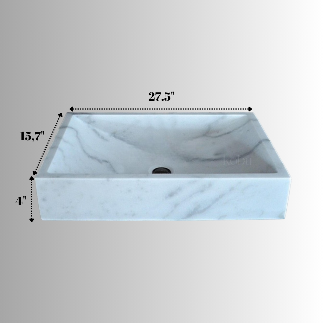 White Marble Bathroom Vessel Sink- Graceful Slope