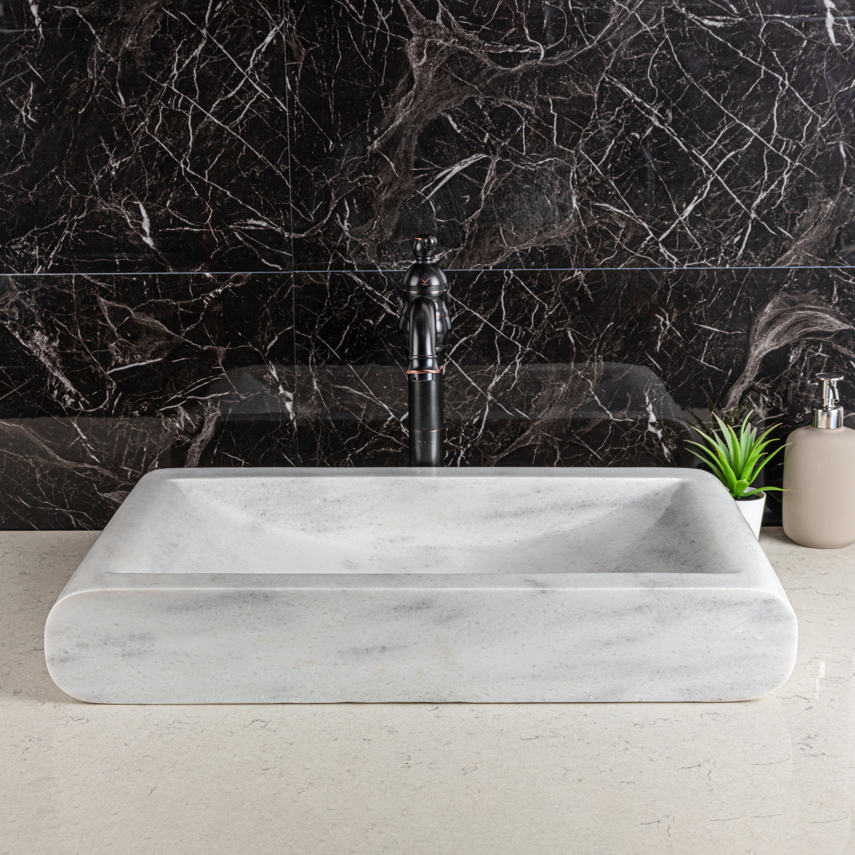 Slope White Marble Rectangular Sink