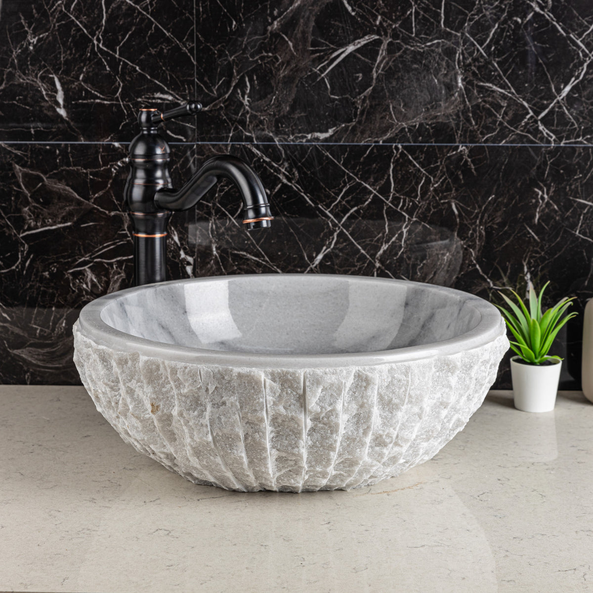Stylish Grey Marble Stone Vessel Sink for Luxurious Bathrooms