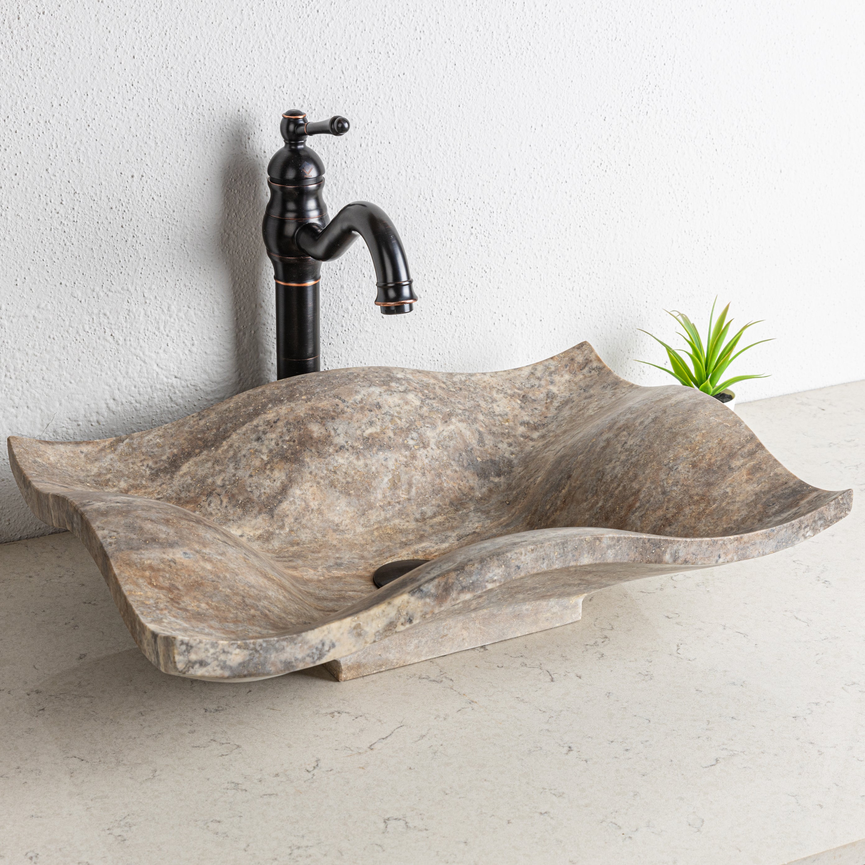 Silver Travertine Rectangular Marble Sink