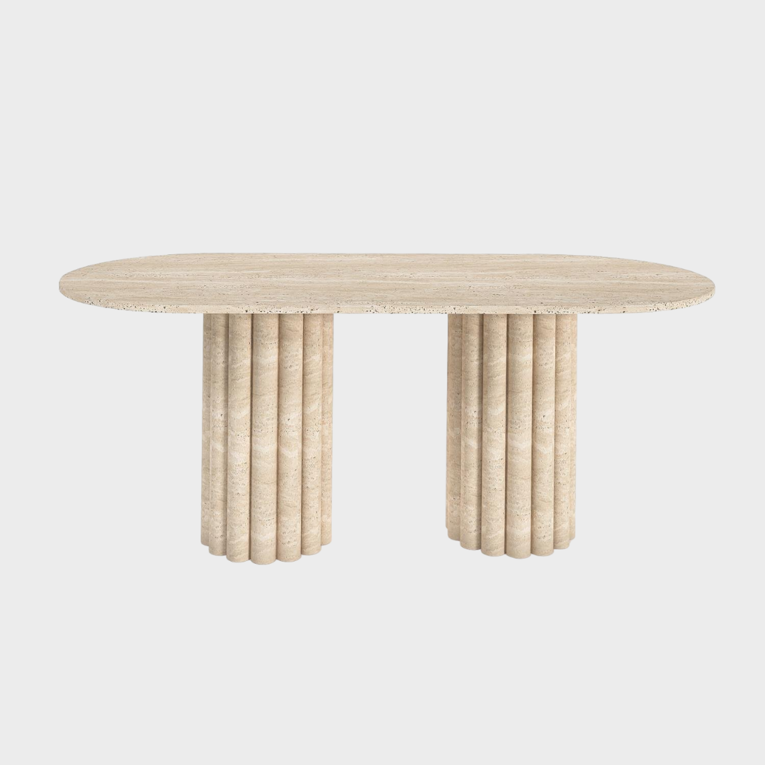 oval travertine dining table