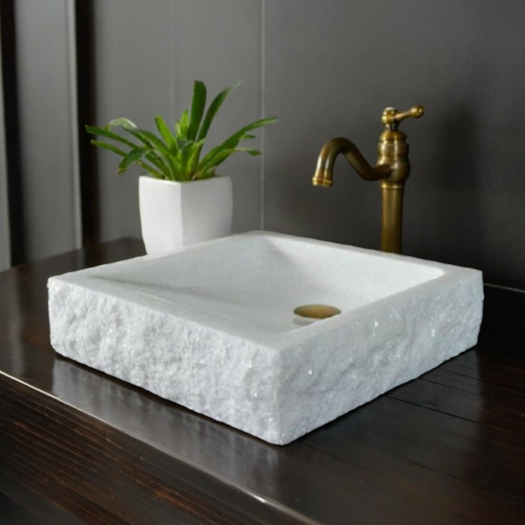 white marble bathroom vessel sink