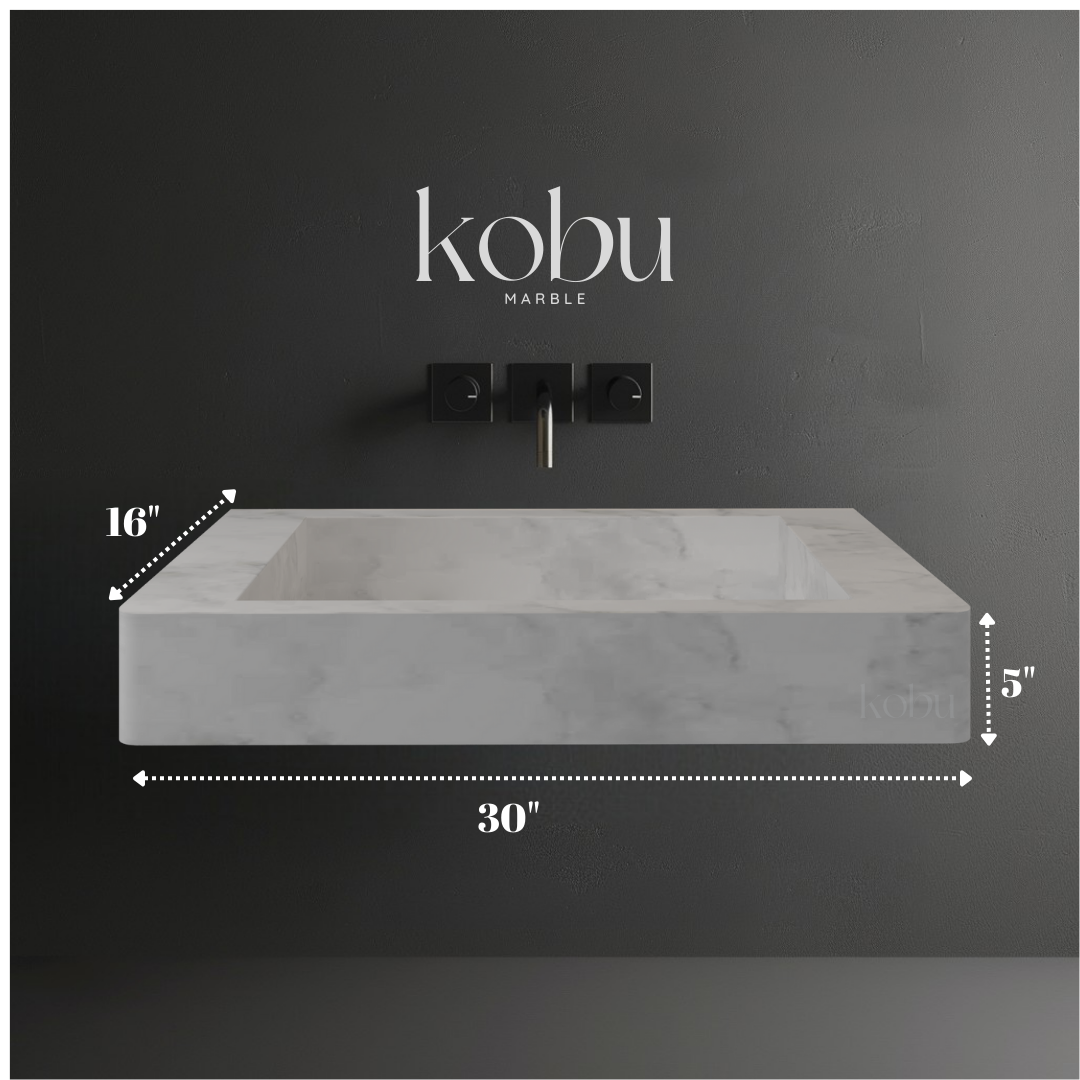 30" Rectangular White Marble Sink