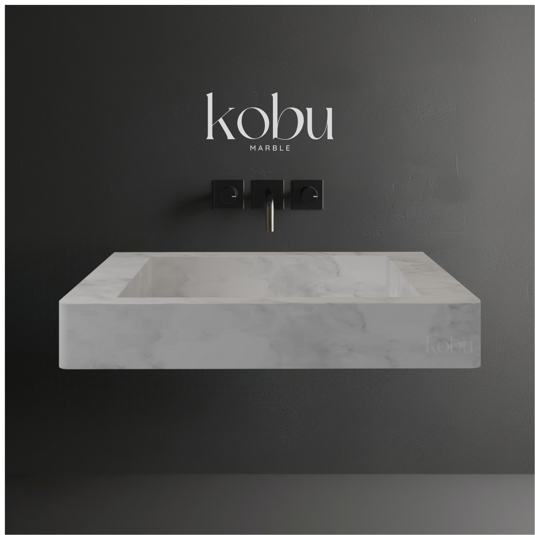 30" Rectangular White Marble Sink